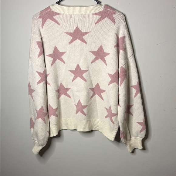 ADORA Cream and Pink Star V-Neck Sweater - Picture 6 of 6